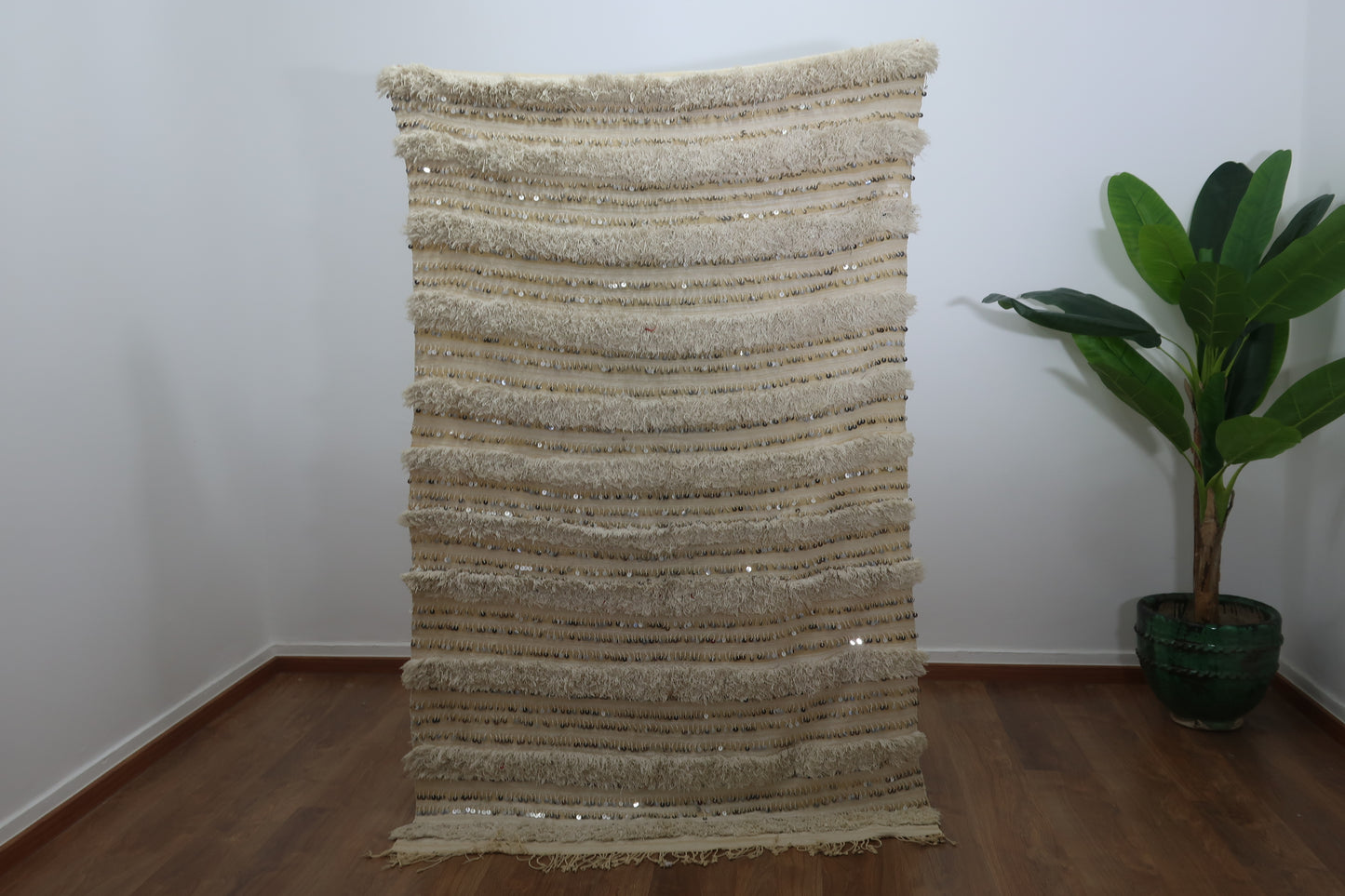 Vintage Handmade Moroccan Wedding Blanket Handira - "Aylana" - MarrakeshLoom