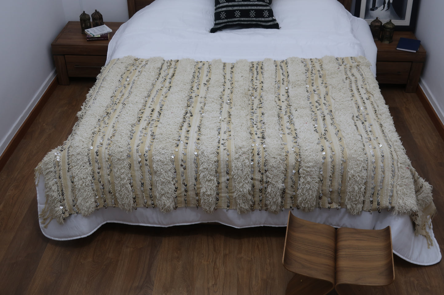 Vintage Handmade Moroccan Wedding Blanket Handira - "Aylana" - MarrakeshLoom