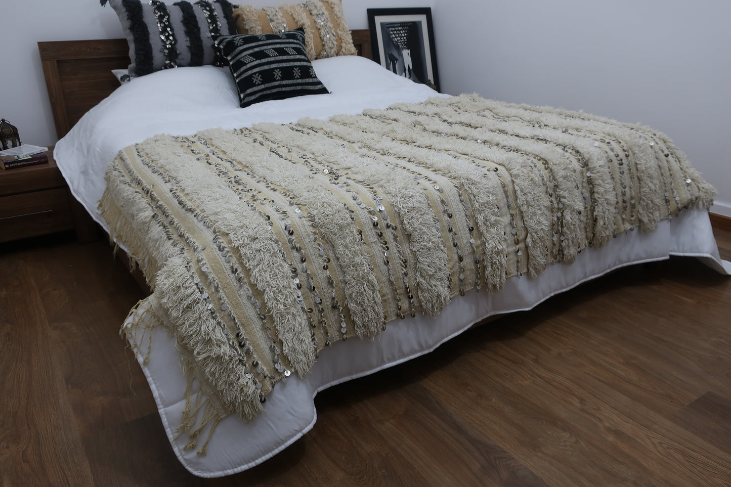 Vintage Handmade Moroccan Wedding Blanket Handira - "Aylana" - MarrakeshLoom