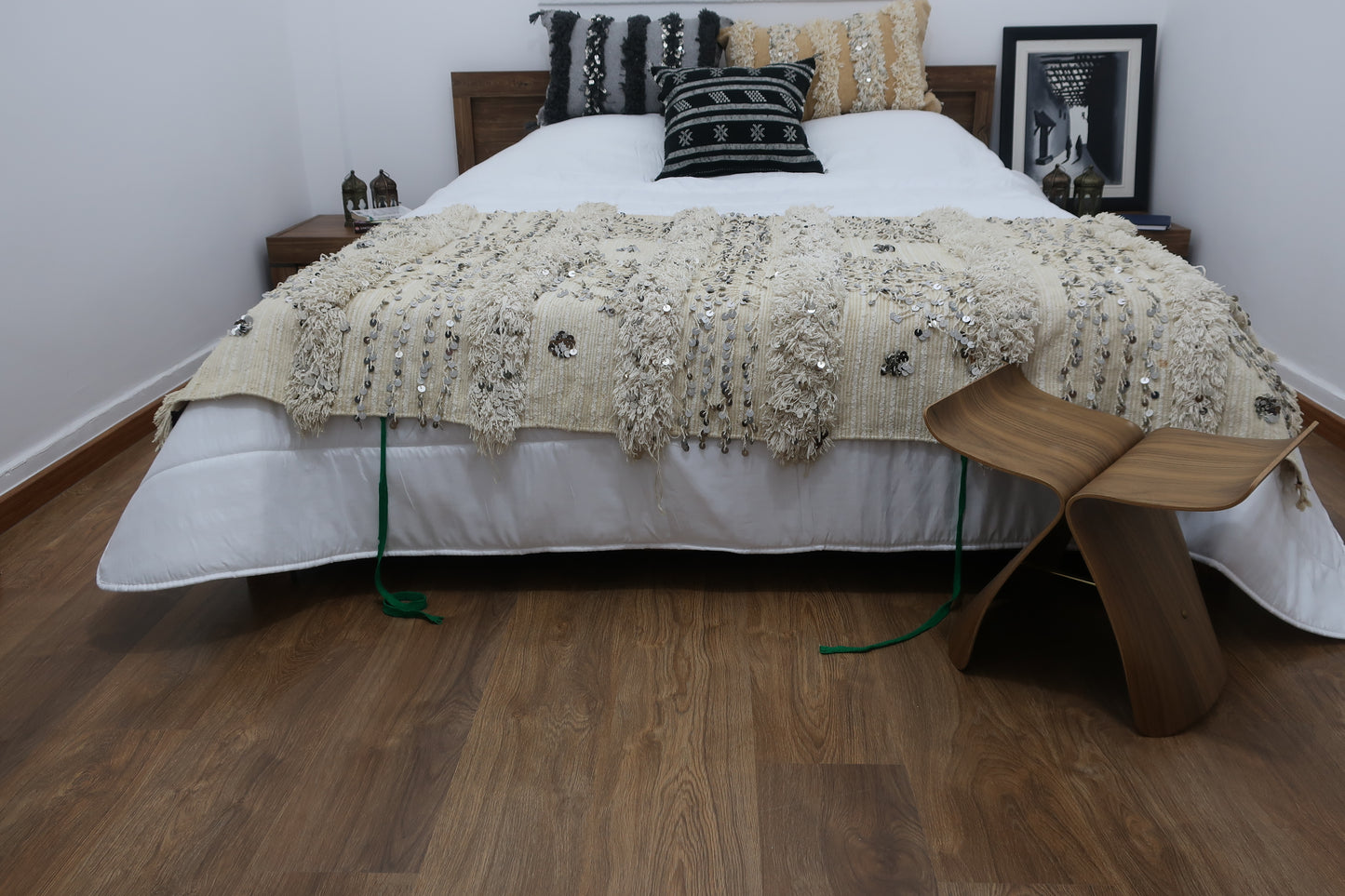 Vintage Handmade Moroccan Wedding Blanket Handira - "Hayda" - 6.89 F × 2.95 F - MarrakeshLoom