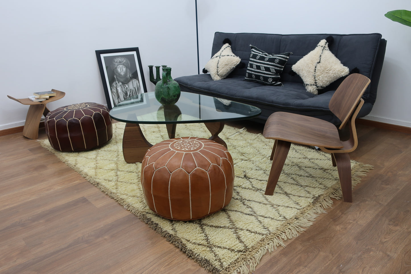Moroccan Leather Pouf - MarrakeshLoom