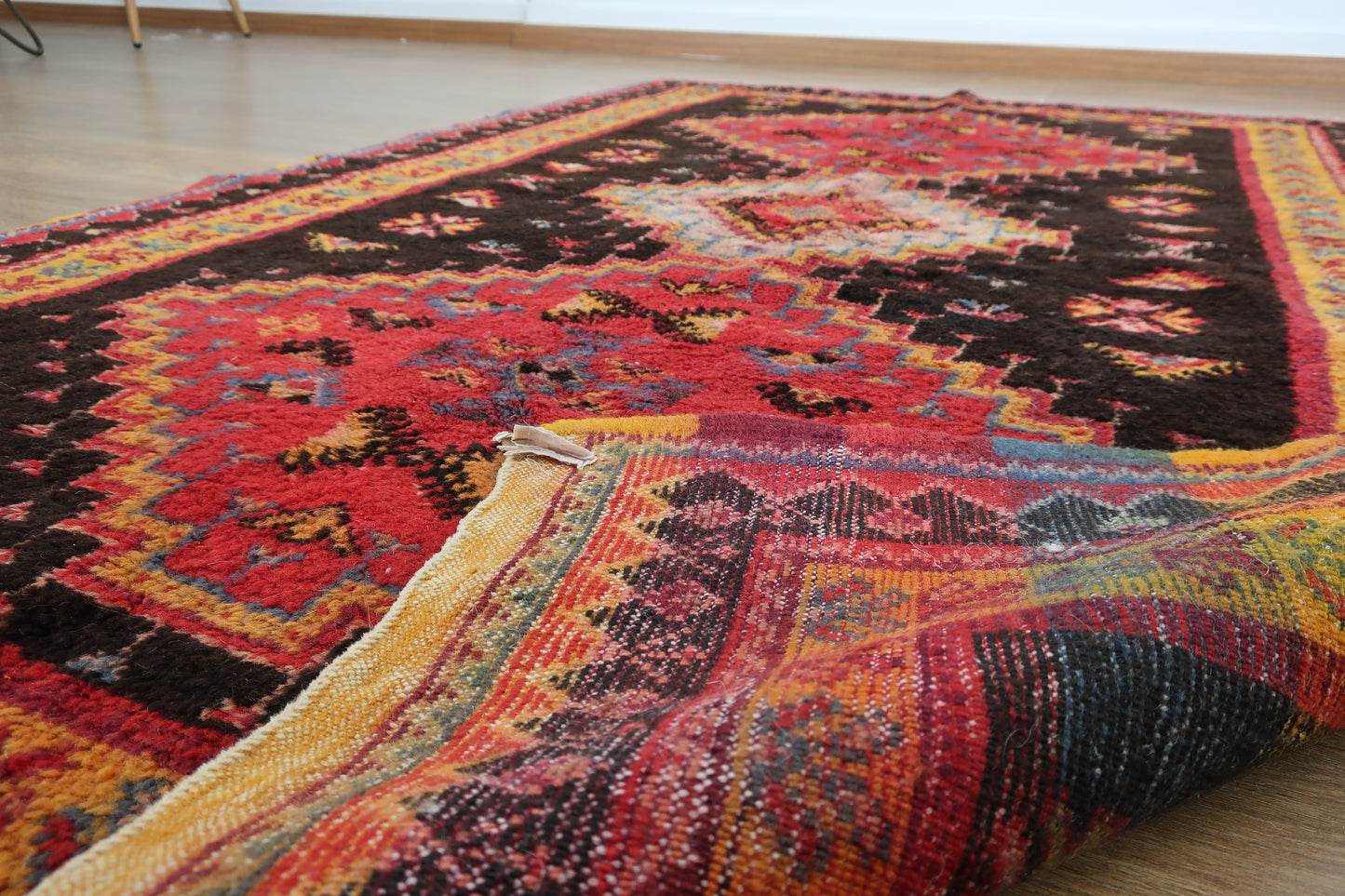 Vintage Handmade Moroccan Berber Wool Taznakht area rug , 6.16 FT x 3.83 FT ( 188 Cm x 117 Cm ) Authentic handwoven carpet - MarrakeshLoom