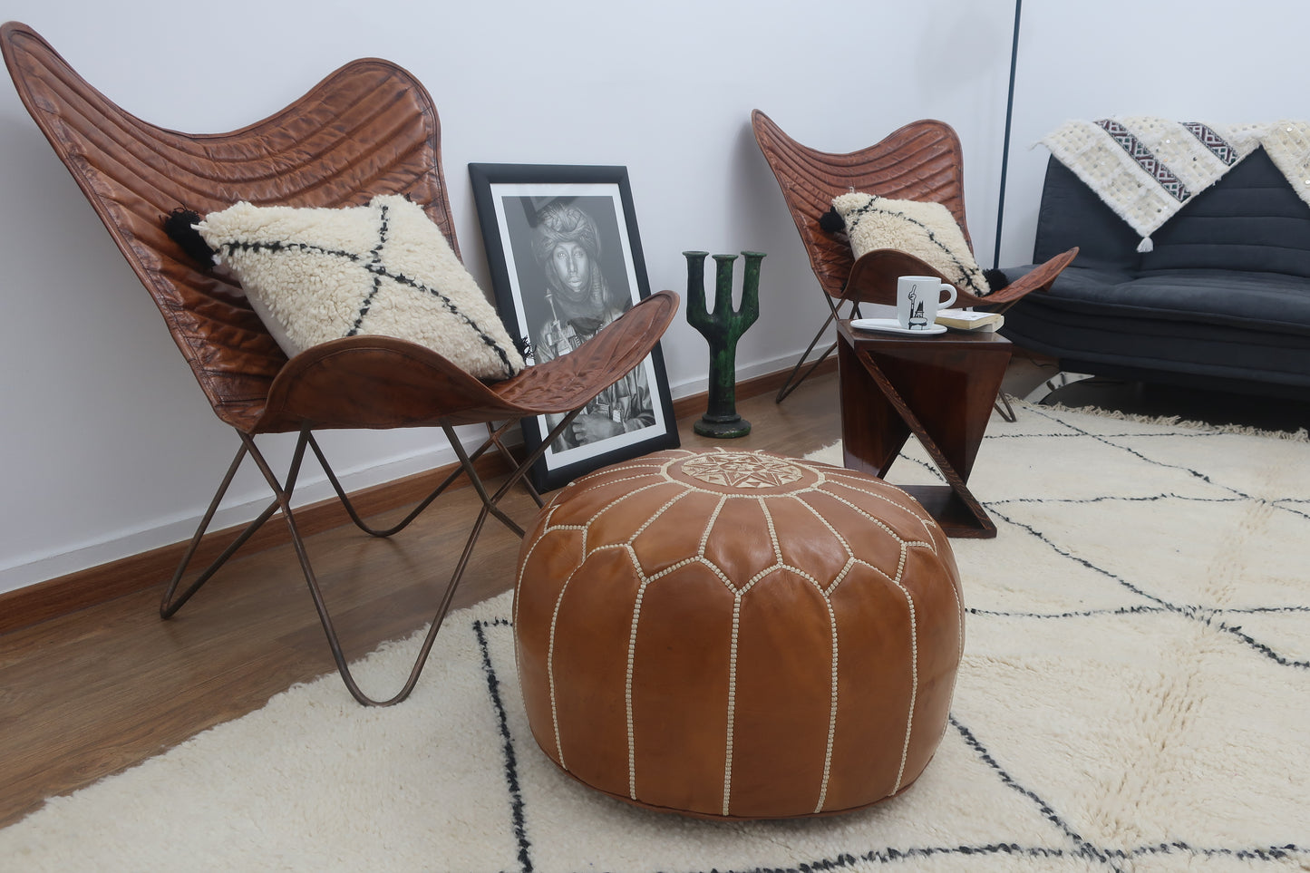 Moroccan Leather Pouf - MarrakeshLoom