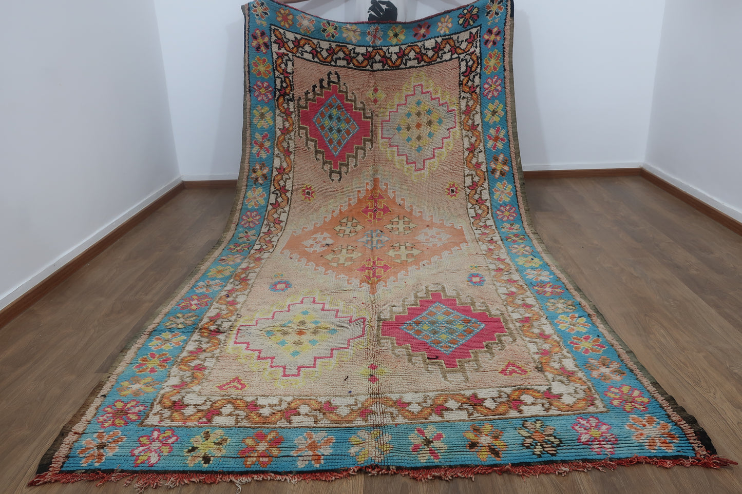 Vintage Moroccan Berber wool Rug - 11.48 FT × 5.90 FT ( 350 Cm × 180 Cm ) Authentic handwoven carpet - MarrakeshLoom