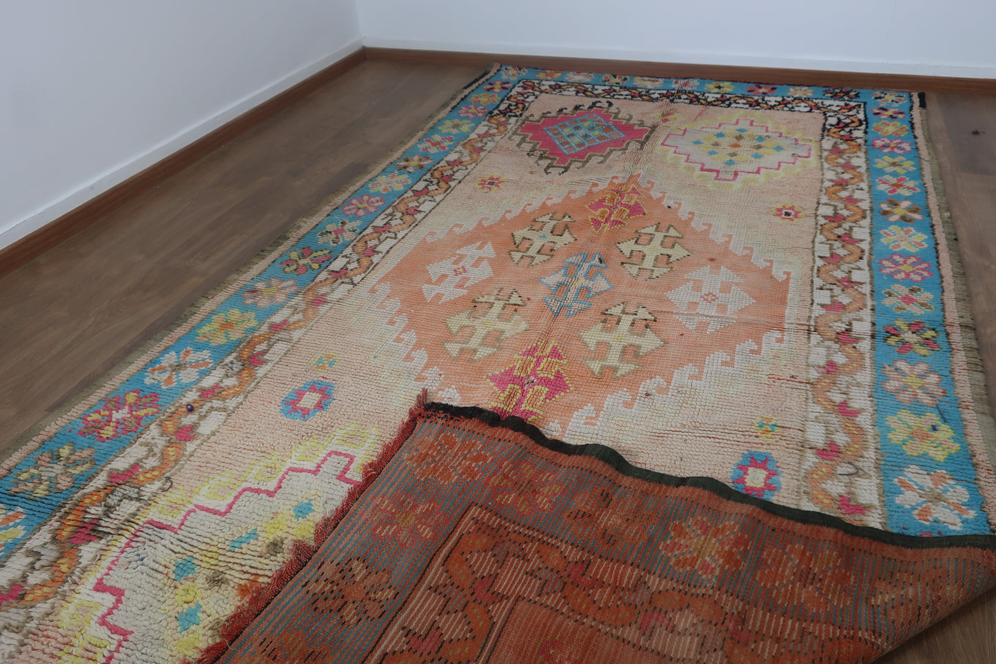 Vintage Moroccan Berber wool Rug - 11.48 FT × 5.90 FT ( 350 Cm × 180 Cm ) Authentic handwoven carpet - MarrakeshLoom