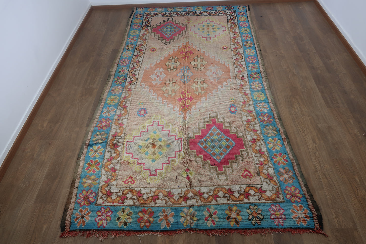 Vintage Moroccan Berber wool Rug - 11.48 FT × 5.90 FT ( 350 Cm × 180 Cm ) Authentic handwoven carpet - MarrakeshLoom