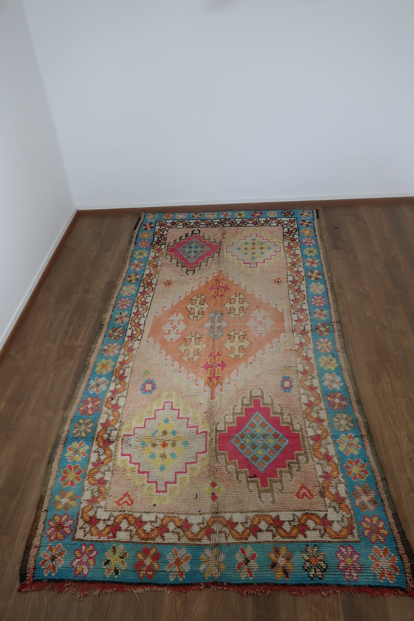 Vintage Moroccan Berber wool Rug - 11.48 FT × 5.90 FT ( 350 Cm × 180 Cm ) Authentic handwoven carpet - MarrakeshLoom