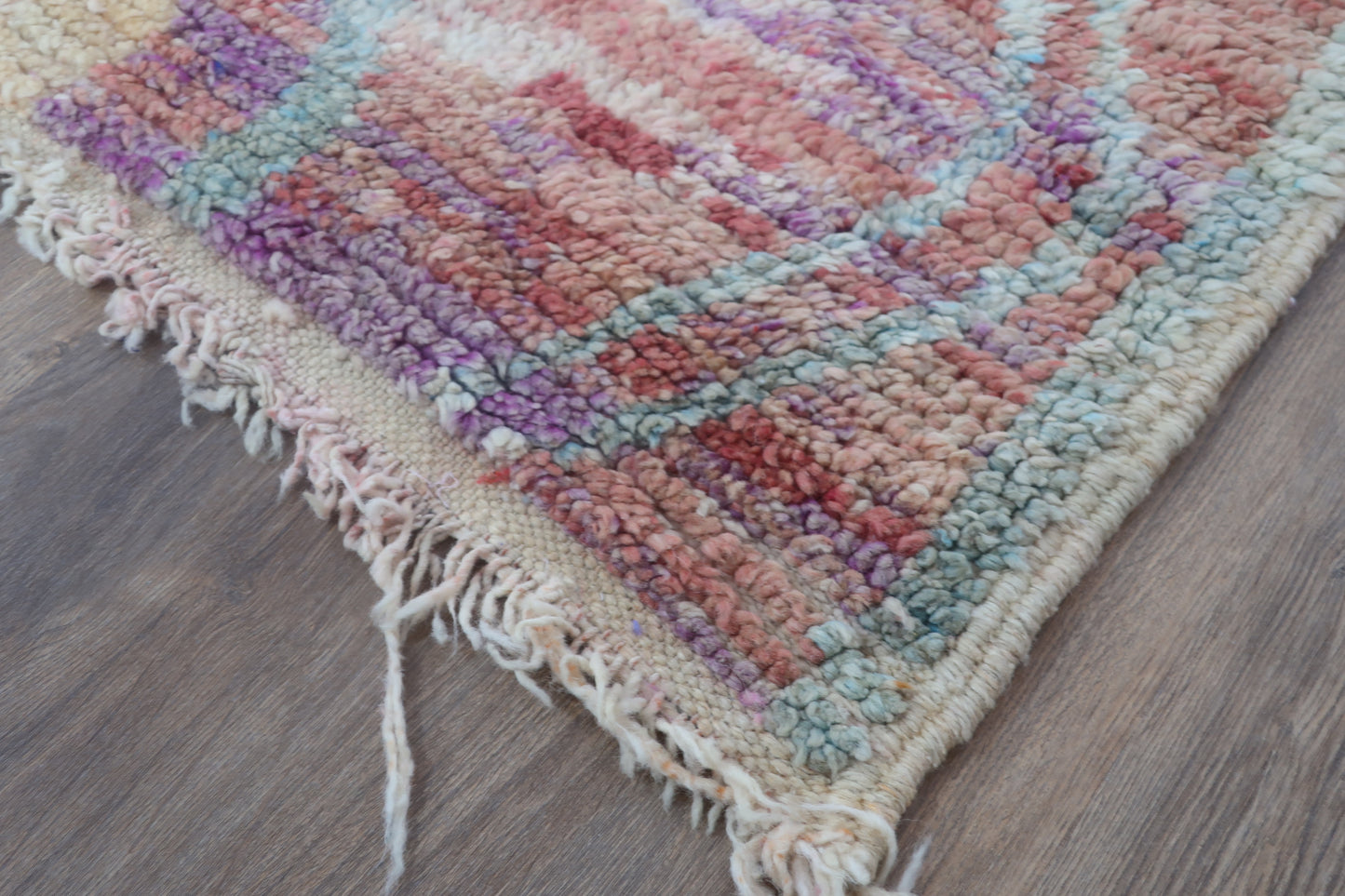 Vintage Moroccan Berber wool Rug - 7.05 FT × 5.80 FT ( 215 Cm × 177 Cm), Authentic handwoven carpet - MarrakeshLoom