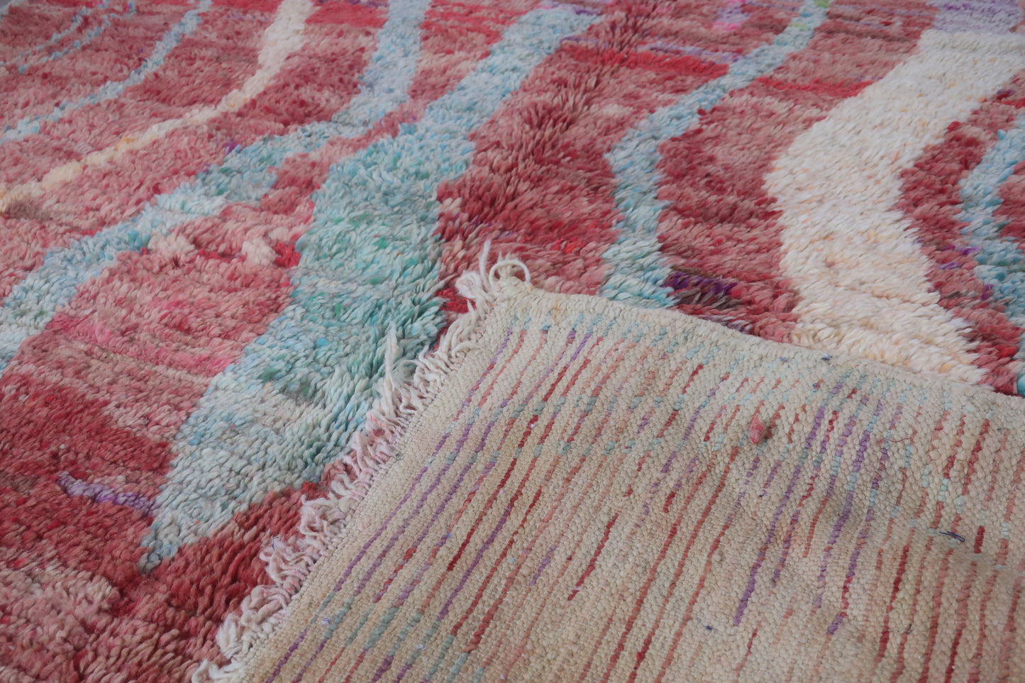 Vintage Moroccan Berber wool Rug - 7.05 FT × 5.80 FT ( 215 Cm × 177 Cm), Authentic handwoven carpet - MarrakeshLoom
