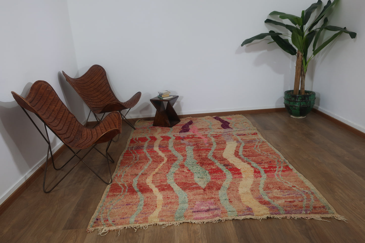 Vintage Moroccan Berber wool Rug - 7.05 FT × 5.80 FT ( 215 Cm × 177 Cm), Authentic handwoven carpet - MarrakeshLoom