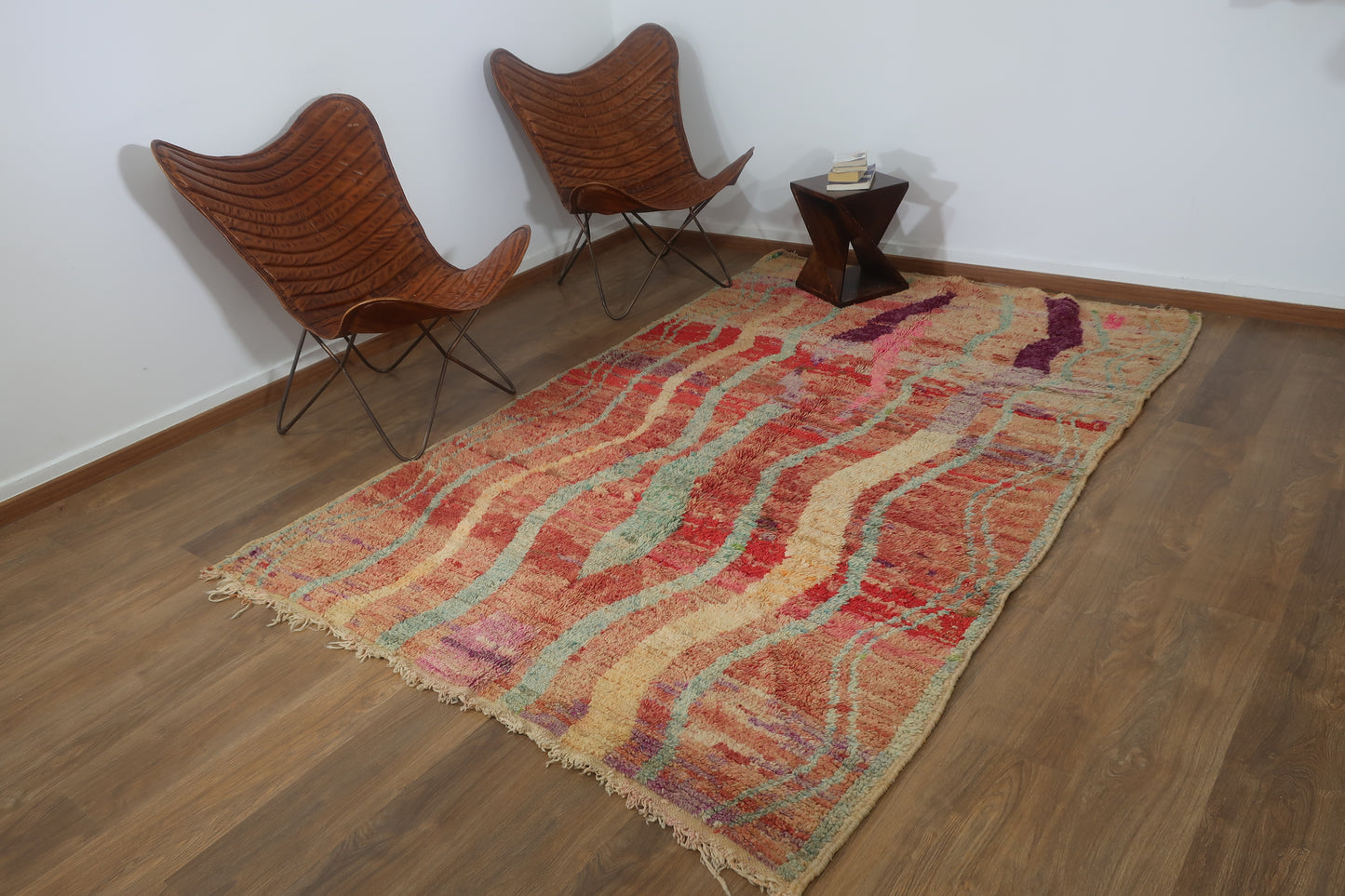 Vintage Moroccan Berber wool Rug - 7.05 FT × 5.80 FT ( 215 Cm × 177 Cm), Authentic handwoven carpet - MarrakeshLoom