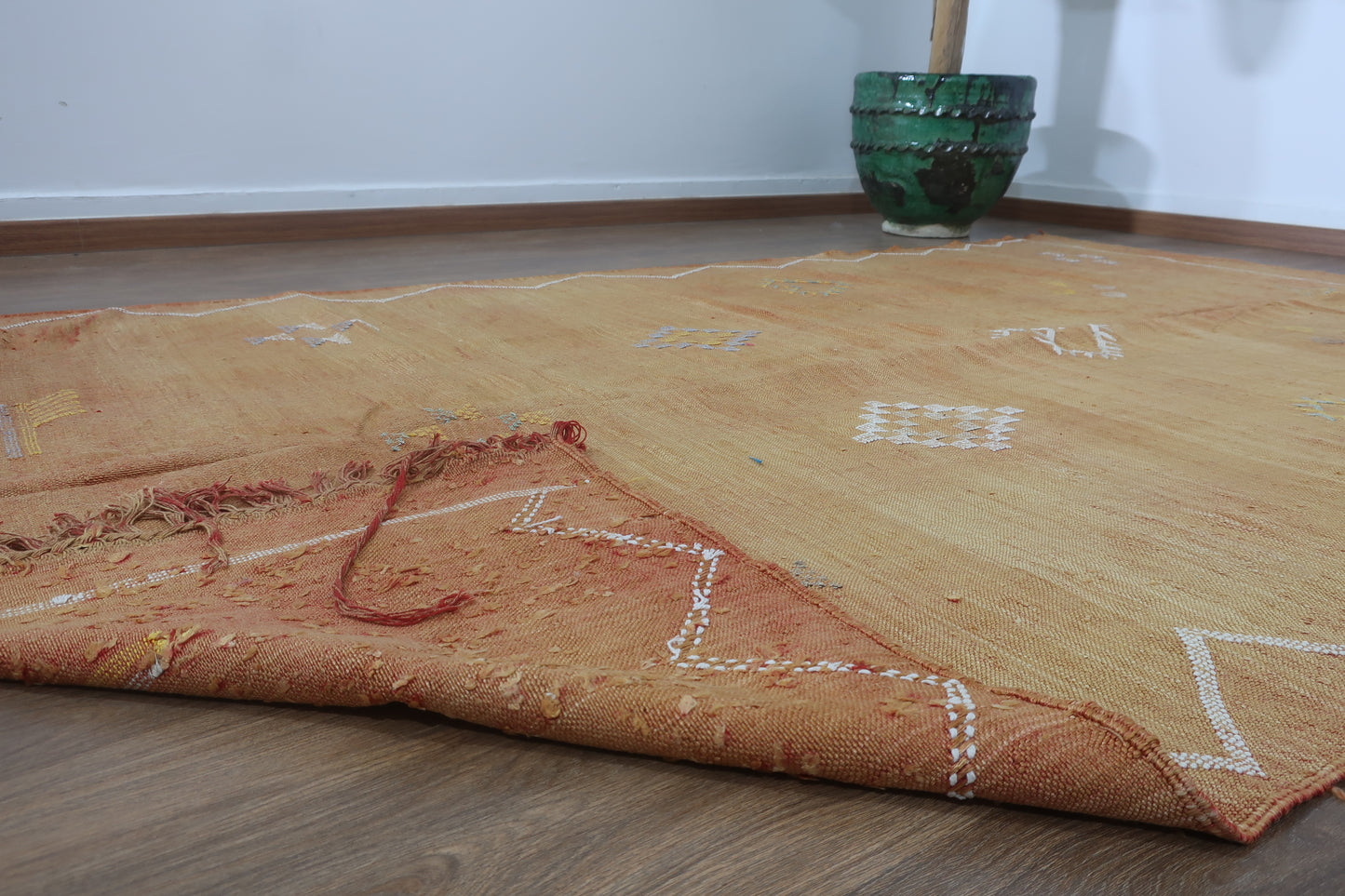 Handmade Moroccan Cactus silk Sabra area rug , 7.77 FT × 4.75 FT ( 237 CM × 145 CM ), Authentic handwoven carpet - MarrakeshLoom