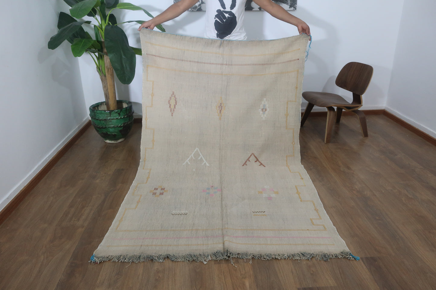 Handmade Moroccan Cactus silk Sabra area rug , 7.21 FT × 4.59 FT ( 220 Cm × 140 Cm ), Authentic handwoven carpet - MarrakeshLoom
