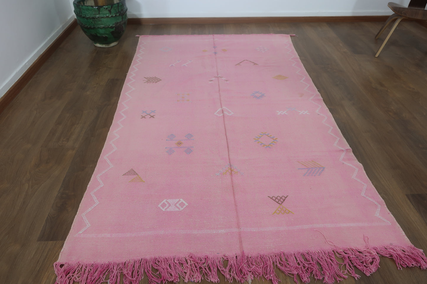 Handmade Moroccan Cactus silk Sabra area rug , 7.61 FT × 4.33 FT ( 232 Cm × 132 Cm ), Authentic handwoven carpet - MarrakeshLoom