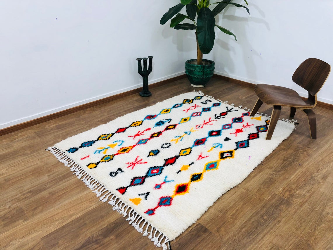 Moroccan Rug, Berber Rug, Azilal Rug, 6.46 x 4.98 FT ( 197 x 152 Cm ), Authentic handwoven Moroccan carpet - MarrakeshLoom