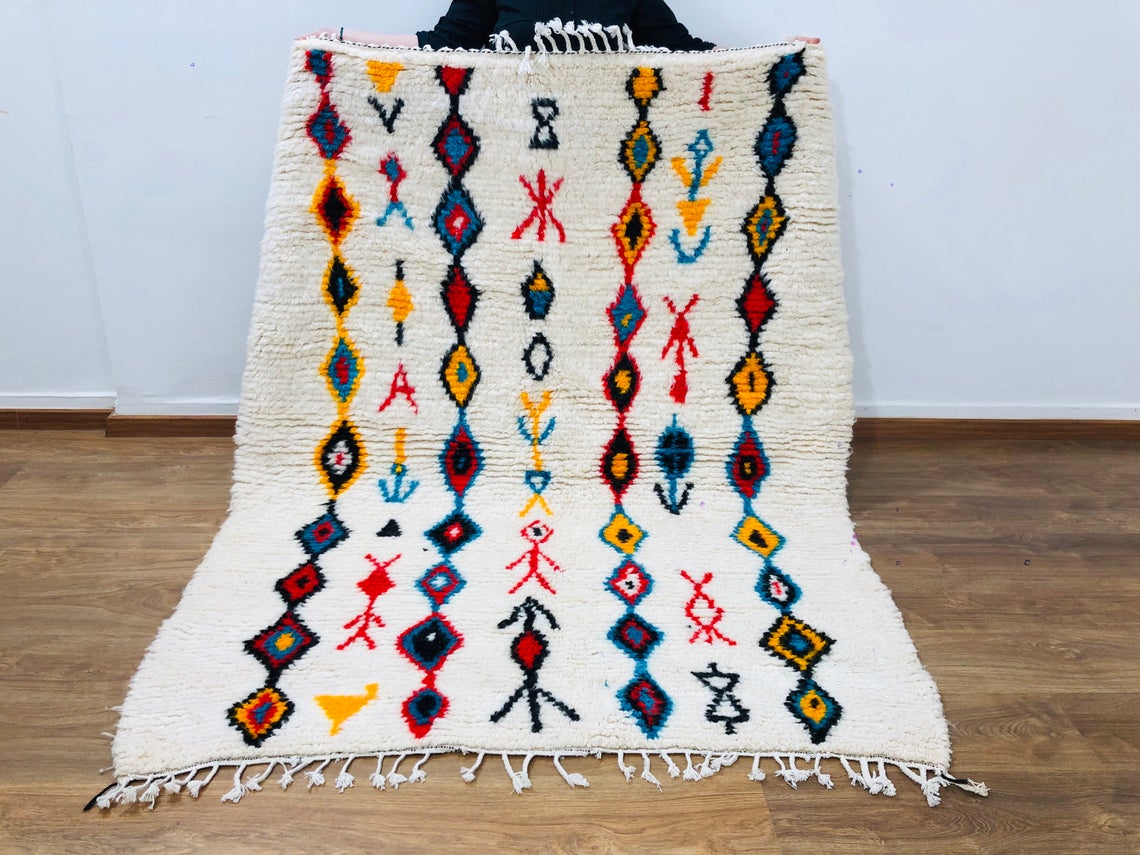 Moroccan Rug, Berber Rug, Azilal Rug, 6.46 x 4.98 FT ( 197 x 152 Cm ), Authentic handwoven Moroccan carpet - MarrakeshLoom