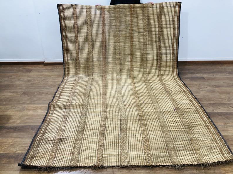 Tuareg Mat Rug 9.28×6.03 FT ( 283 × 184 Cm ), Vintage handmade Reed Carpet, Authentic Ethnic Tribal Nomadic Sahara Desert Rug - MarrakeshLoom