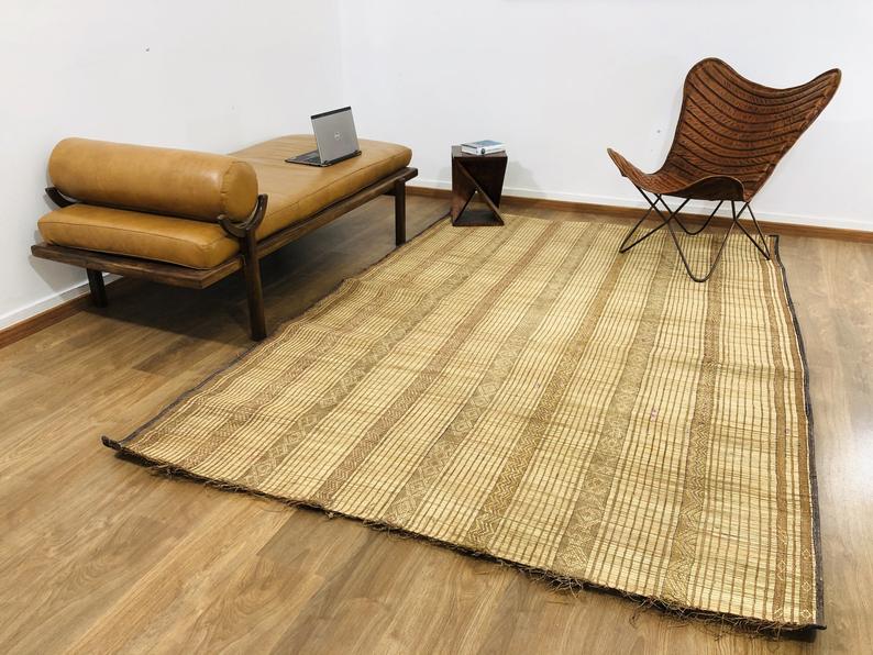 Tuareg Mat Rug 9.28×6.03 FT ( 283 × 184 Cm ), Vintage handmade Reed Carpet, Authentic Ethnic Tribal Nomadic Sahara Desert Rug - MarrakeshLoom