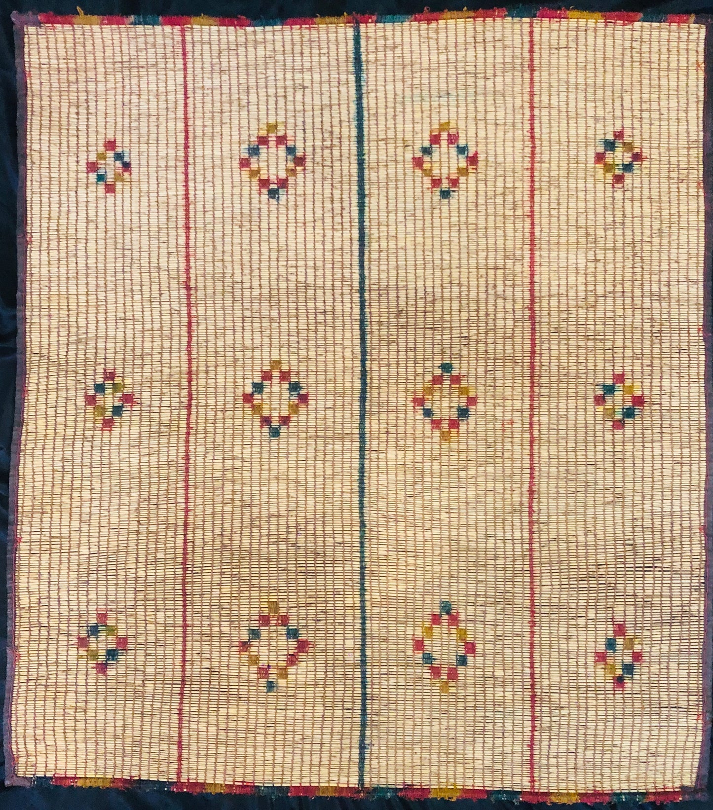 Vintage Small Handmade Tuareg Mat Area Rug - ( 106 Cm × 96 Cm ) Authentic Ethnic Tribal Nomadic Sahara Desert Rug - MarrakeshLoom