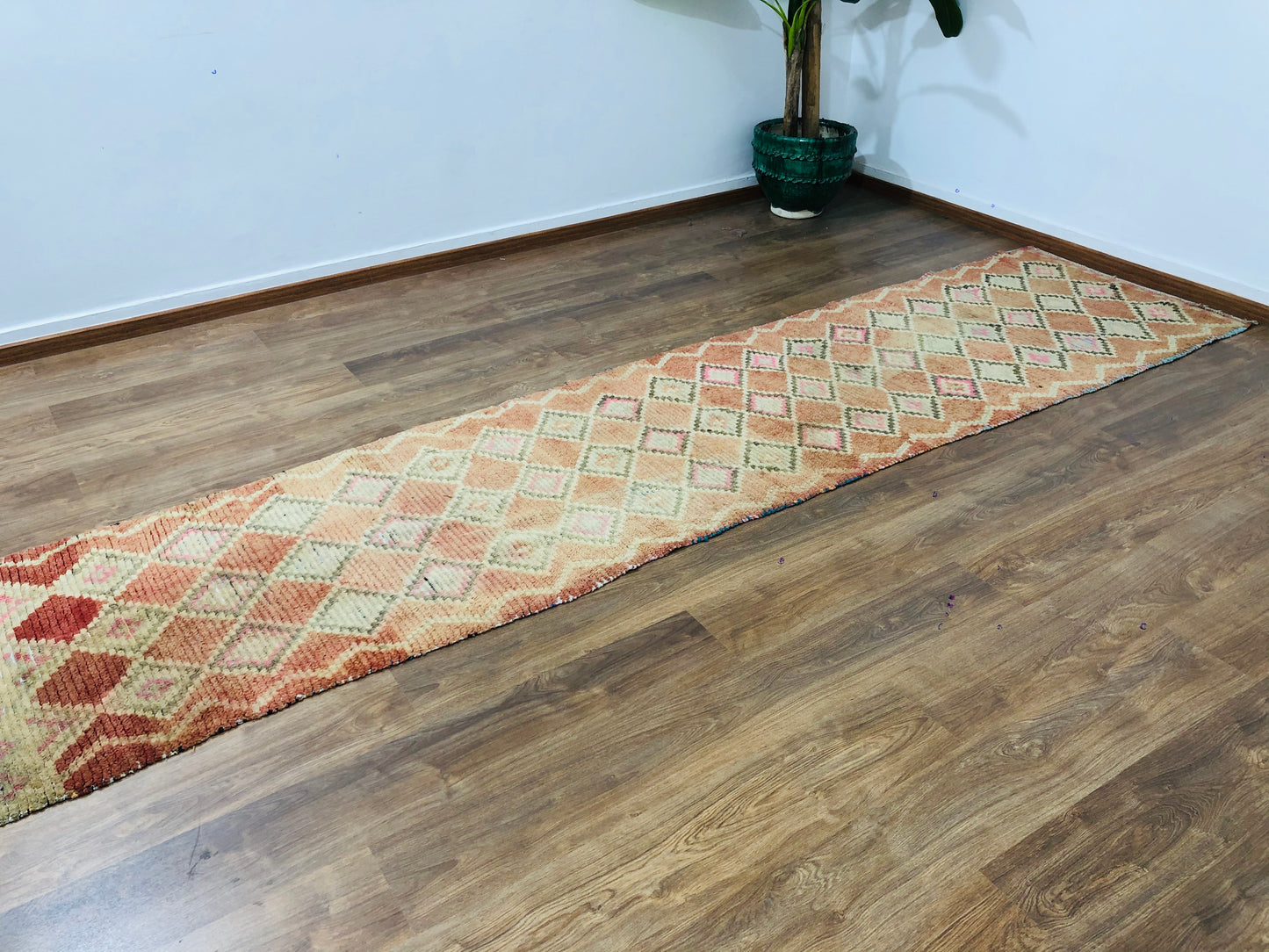 Vintage Moroccan Berber wool Runner - 12.72 FT × 2.69 FT ( 388 Cm × 82 Cm ) - MarrakeshLoom