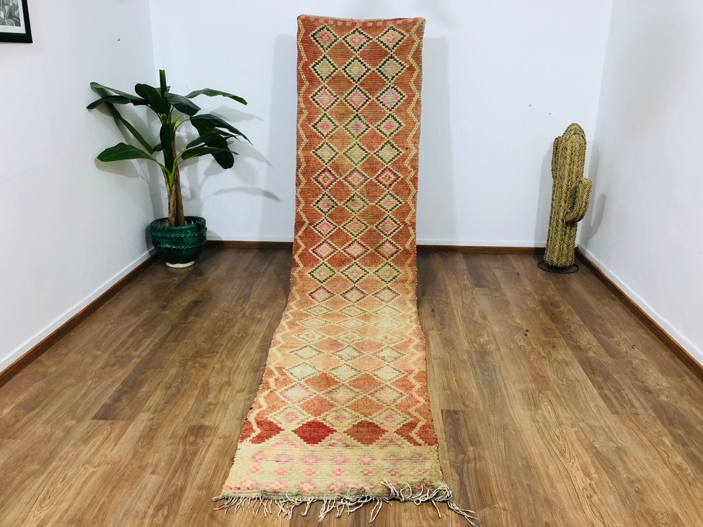 Vintage Moroccan Berber wool Runner - 12.72 FT × 2.69 FT ( 388 Cm × 82 Cm ) - MarrakeshLoom
