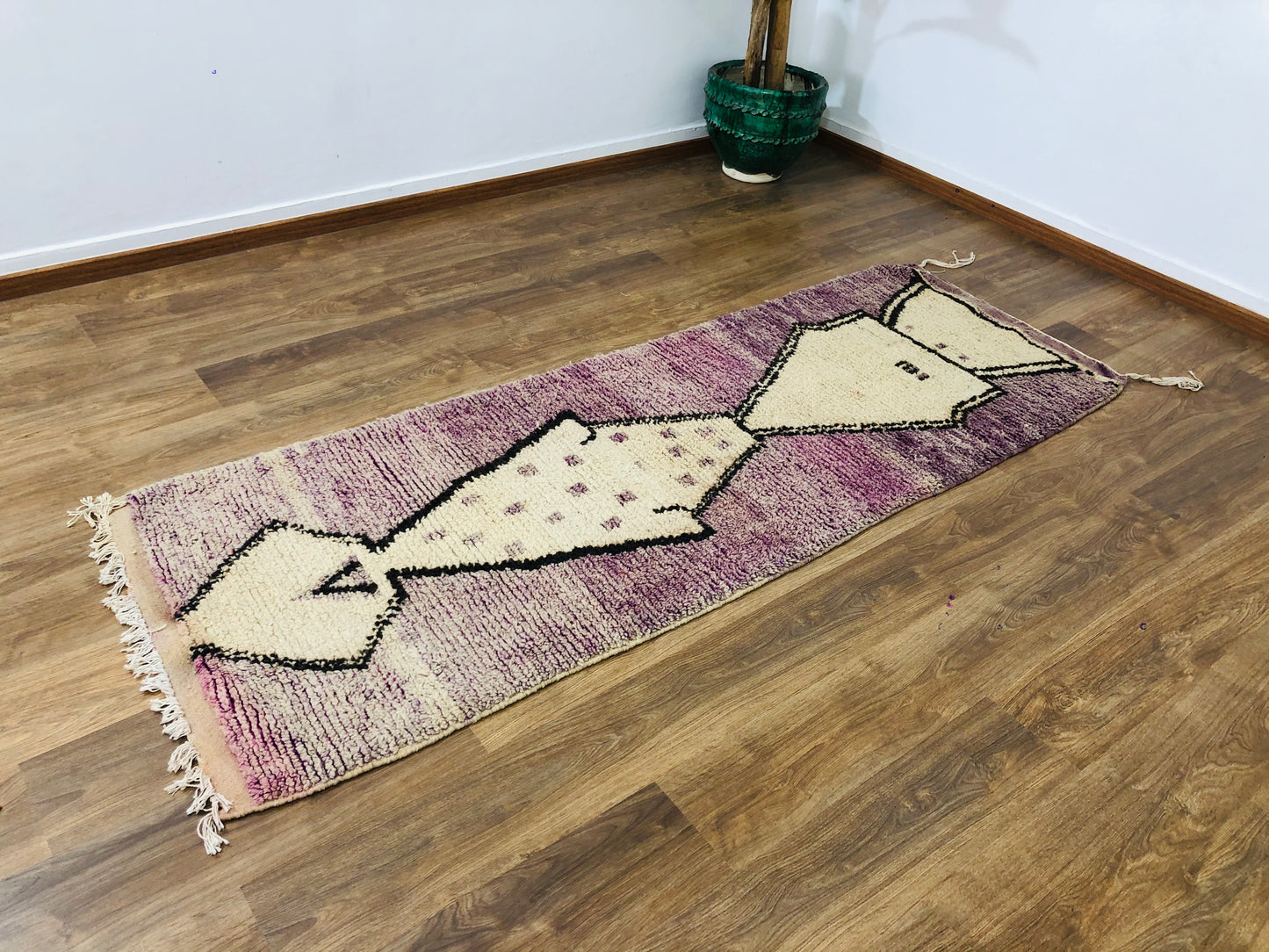 Vintage Moroccan Berber Wool Boujaad Runner - 7.80 FT × 2.78 FT ( 238 Cm × 85 Cm ), Authentic Boujad Carpet - MarrakeshLoom