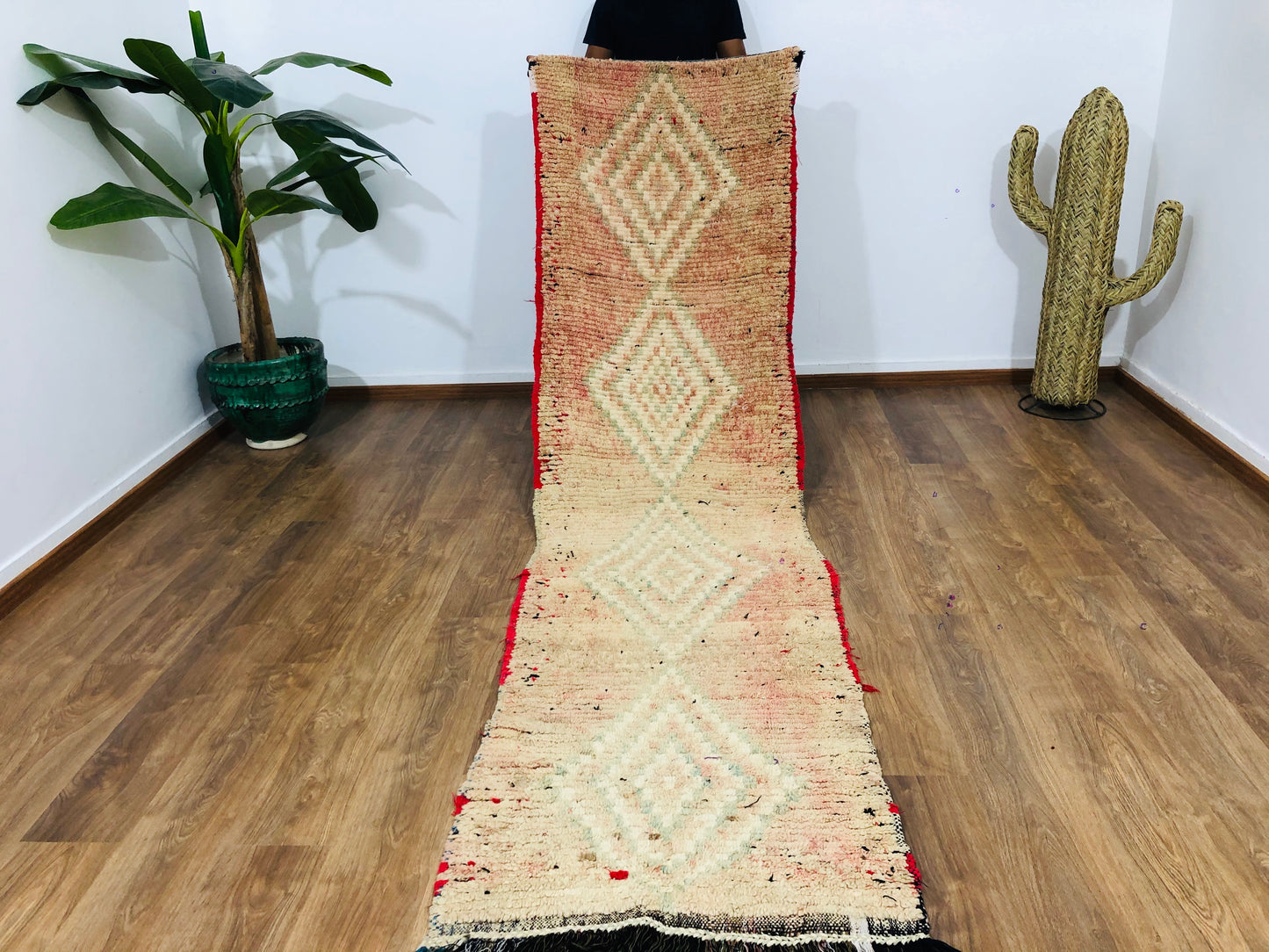 Vintage Moroccan Berber wool Runner -( 310 Cm × 70 Cm ) Authentic handwoven rug, Free Shipping - MarrakeshLoom