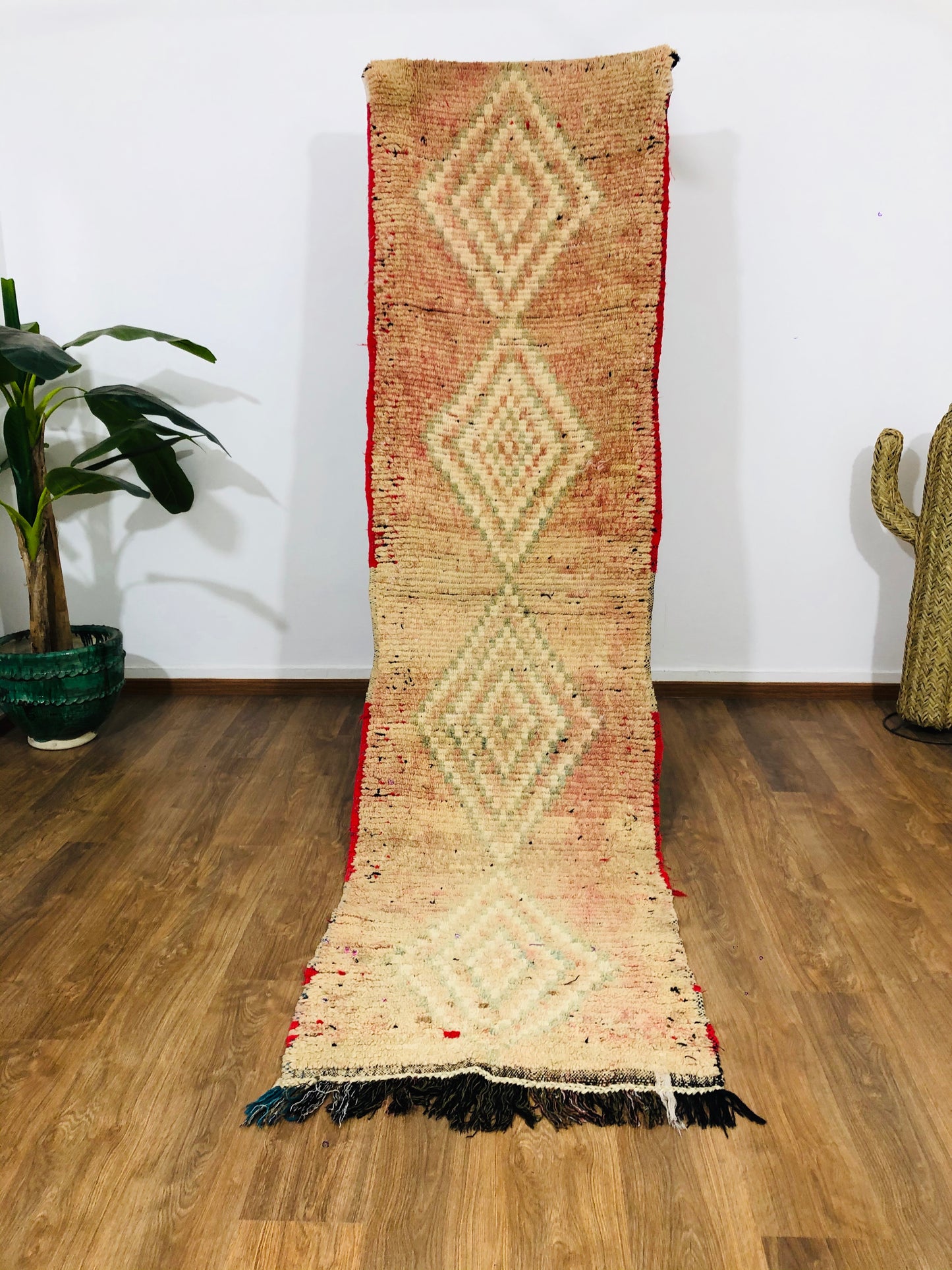 Vintage Moroccan Berber wool Runner -( 310 Cm × 70 Cm ) Authentic handwoven rug, Free Shipping - MarrakeshLoom