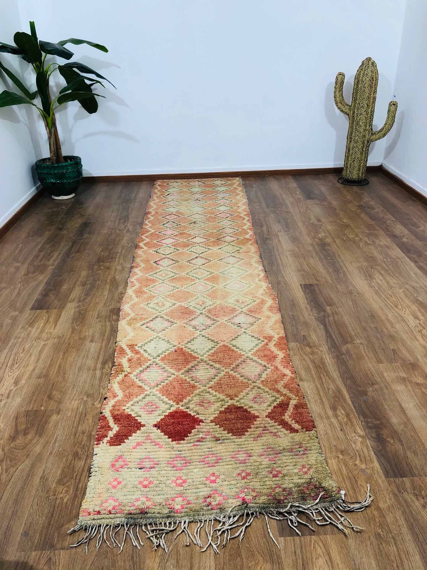 Vintage Moroccan Berber wool Runner - 12.72 FT × 2.69 FT ( 388 Cm × 82 Cm ) - MarrakeshLoom