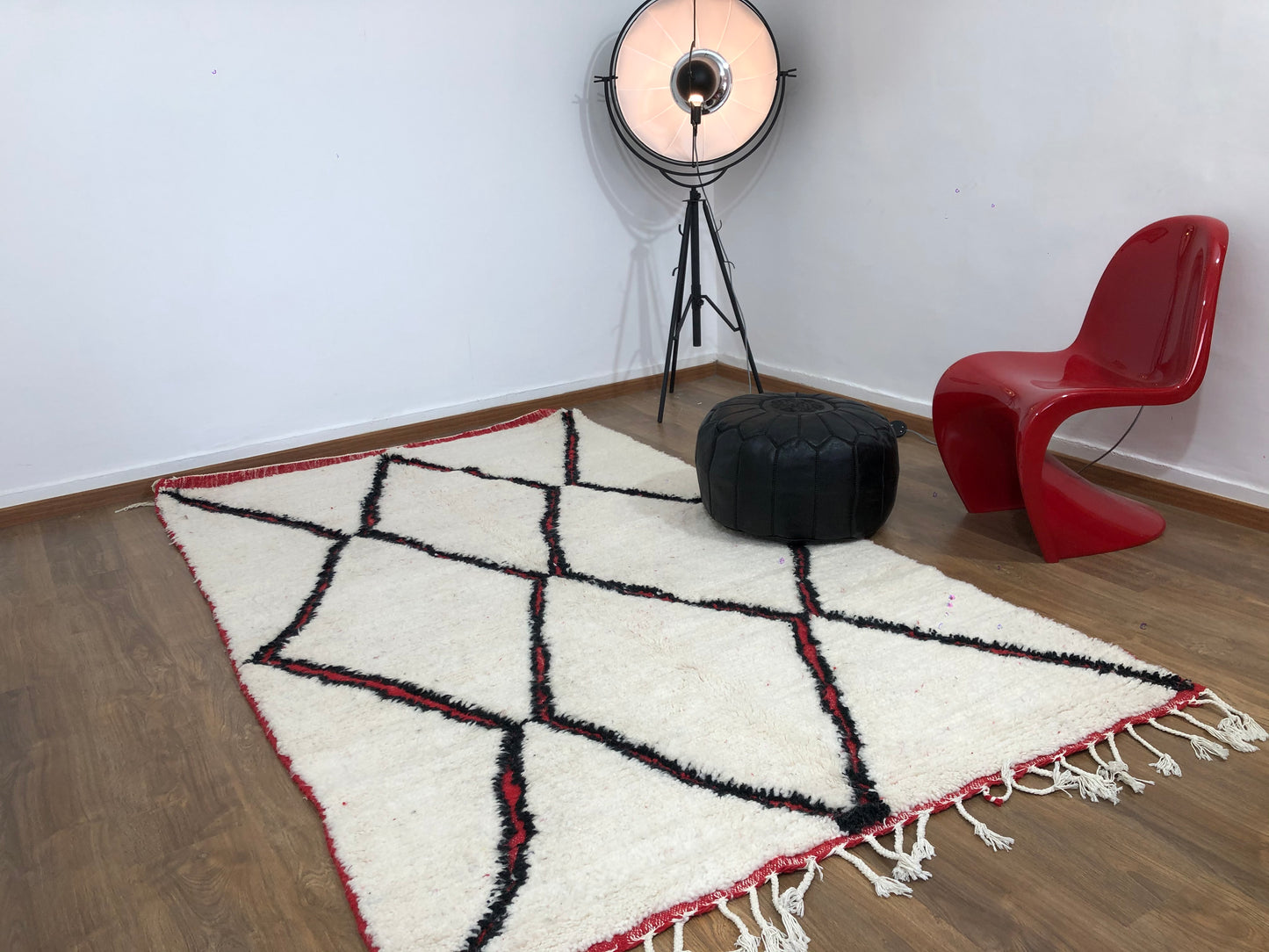 Handmade Moroccan Berber Beni Ourain Rug - 8.30 FT x 5.11 FT ( 253 x 156 Cm ) Authentic handwoven carpet , Free Shipping - MarrakeshLoom
