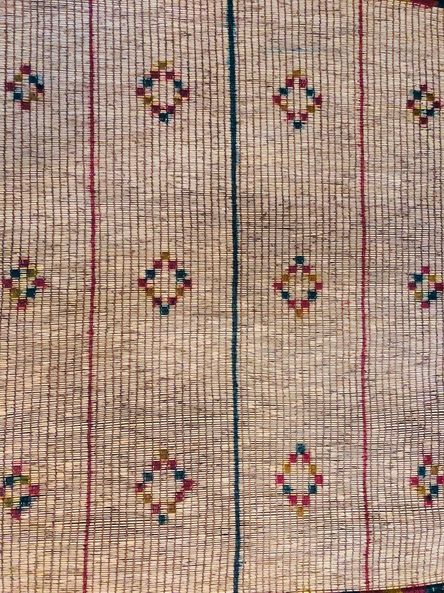 Vintage Small Handmade Tuareg Mat Area Rug - ( 106 Cm × 96 Cm ) Authentic Ethnic Tribal Nomadic Sahara Desert Rug - MarrakeshLoom