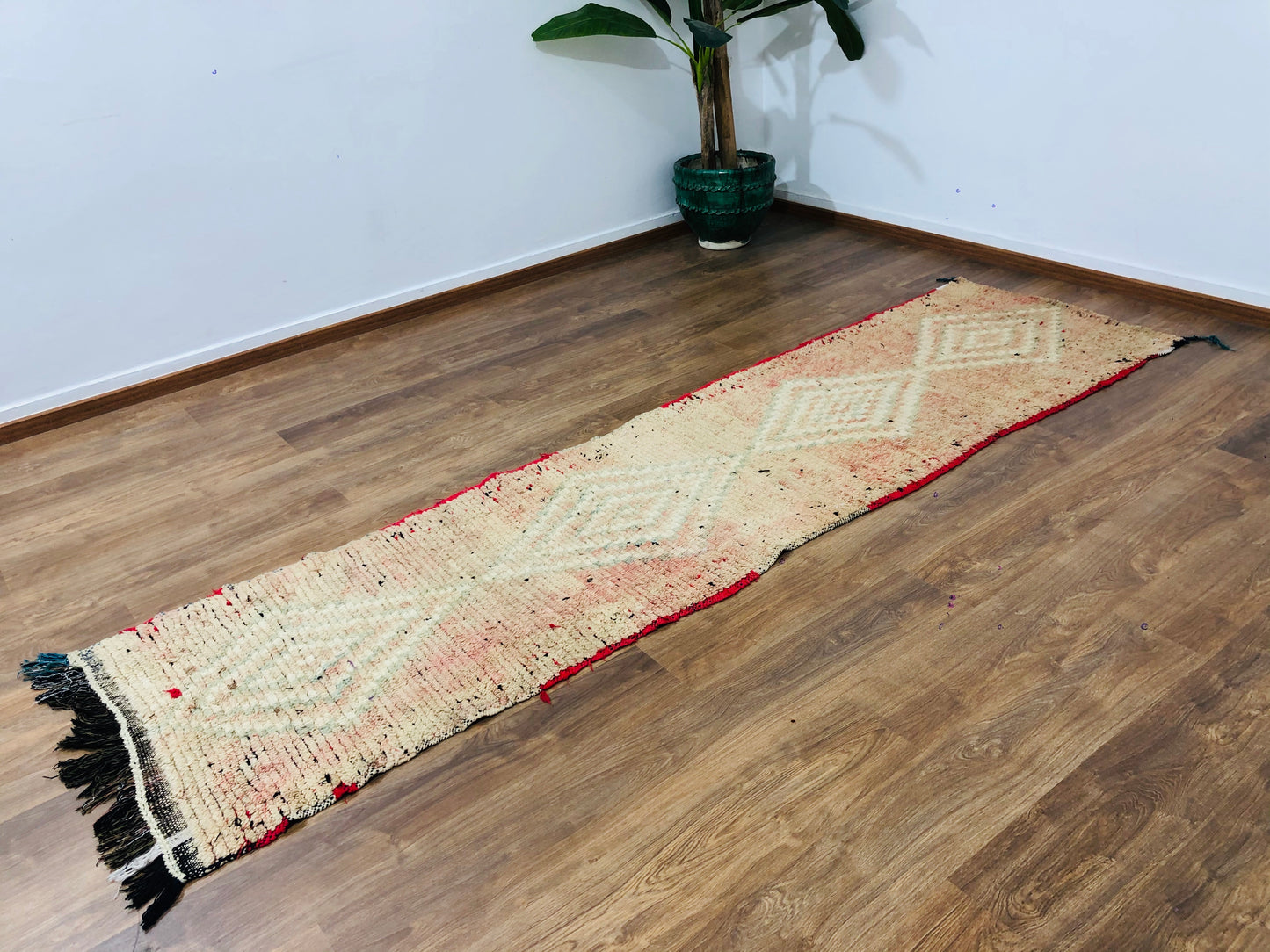 Vintage Moroccan Berber wool Runner -( 310 Cm × 70 Cm ) Authentic handwoven rug, Free Shipping - MarrakeshLoom