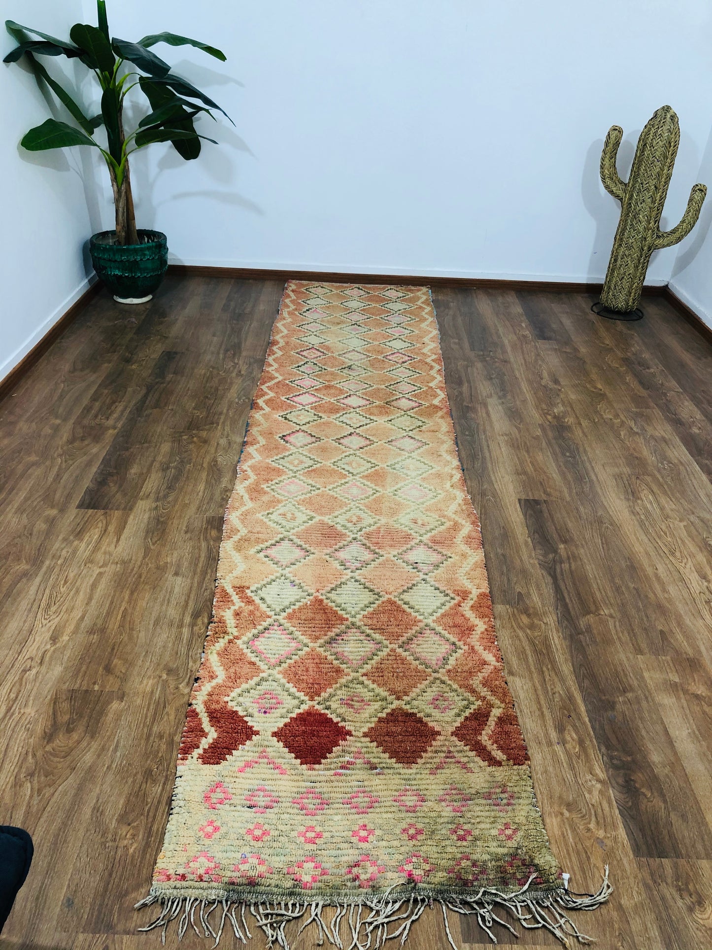 Vintage Moroccan Berber wool Runner - 12.72 FT × 2.69 FT ( 388 Cm × 82 Cm ) - MarrakeshLoom