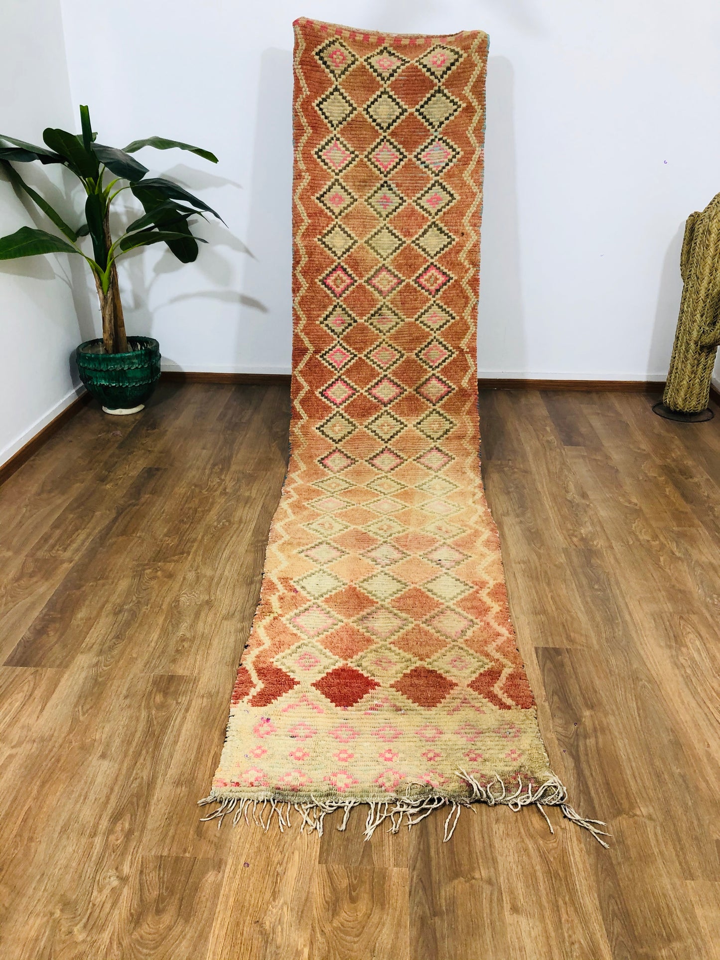 Vintage Moroccan Berber wool Runner - 12.72 FT × 2.69 FT ( 388 Cm × 82 Cm ) - MarrakeshLoom