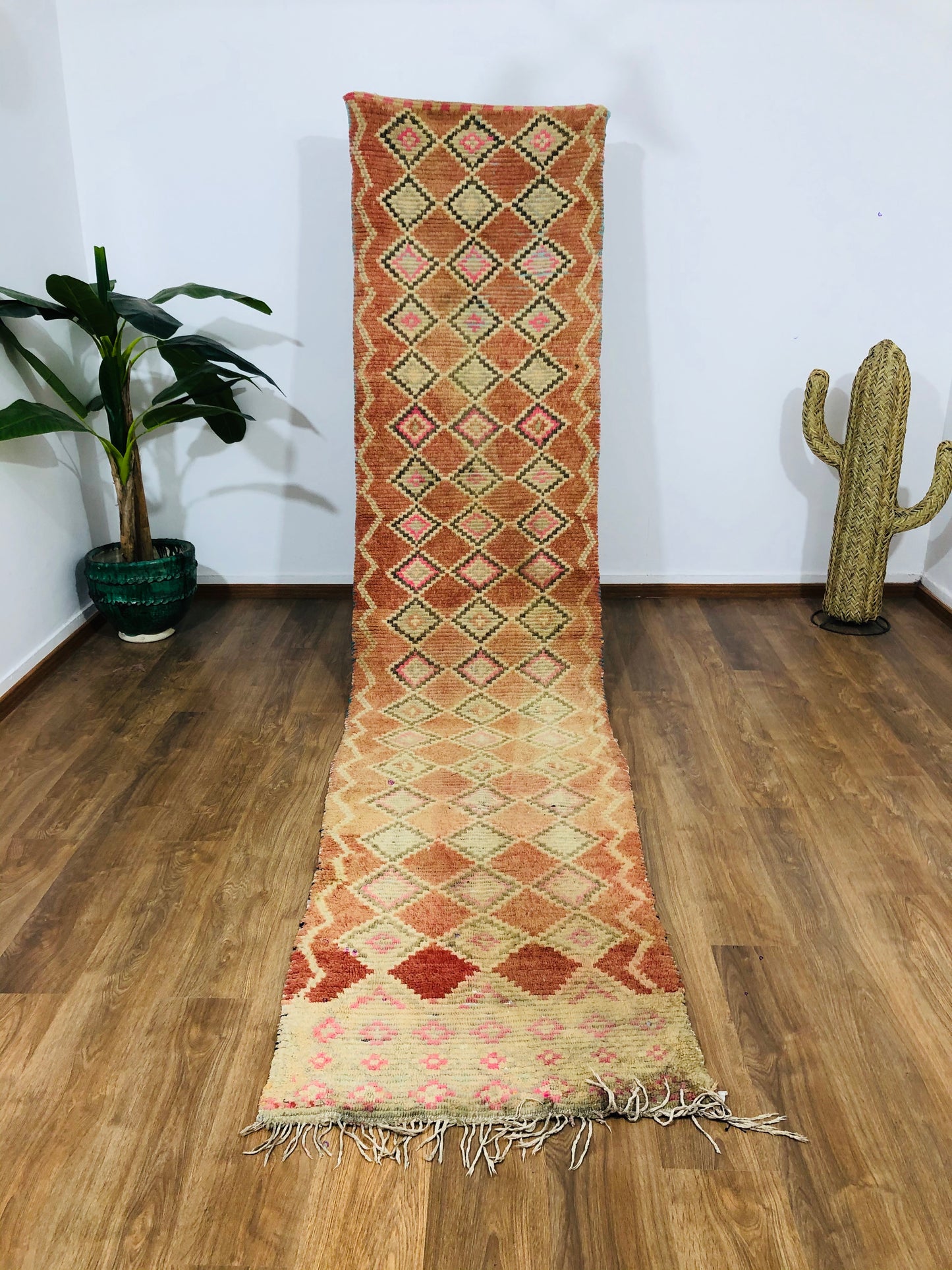 Vintage Moroccan Berber wool Runner - 12.72 FT × 2.69 FT ( 388 Cm × 82 Cm ) - MarrakeshLoom