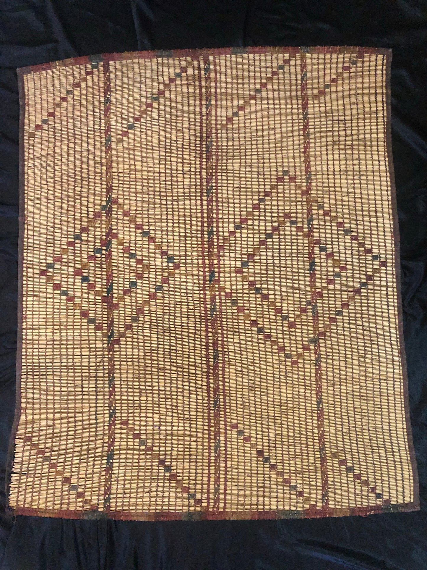 Vintage Small Handmade Tuareg Mat Area Rug - ( 103 Cm × 97 Cm ) Authentic Ethnic Tribal Nomadic Sahara Desert Rug - MarrakeshLoom