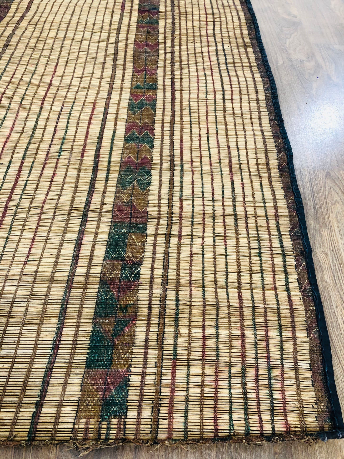 Vintage Handmade Tuareg Mat Area Rug - 7.57 FT × 5.31 FT ( 231 Cm × 162 Cm ) Authentic Ethnic Tribal Nomadic Sahara Desert Rug - MarrakeshLoom