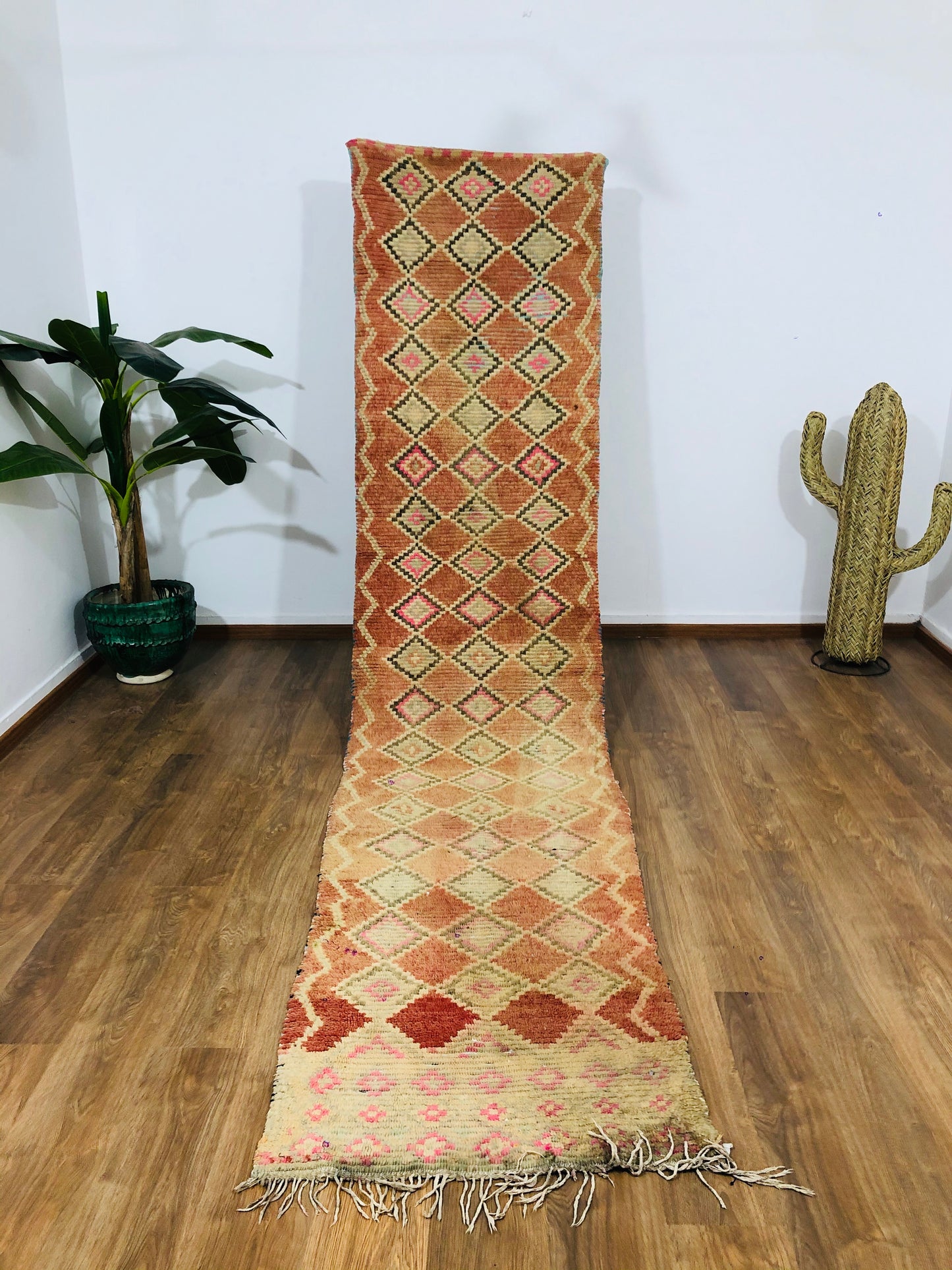 Vintage Moroccan Berber wool Runner - 12.72 FT × 2.69 FT ( 388 Cm × 82 Cm ) - MarrakeshLoom