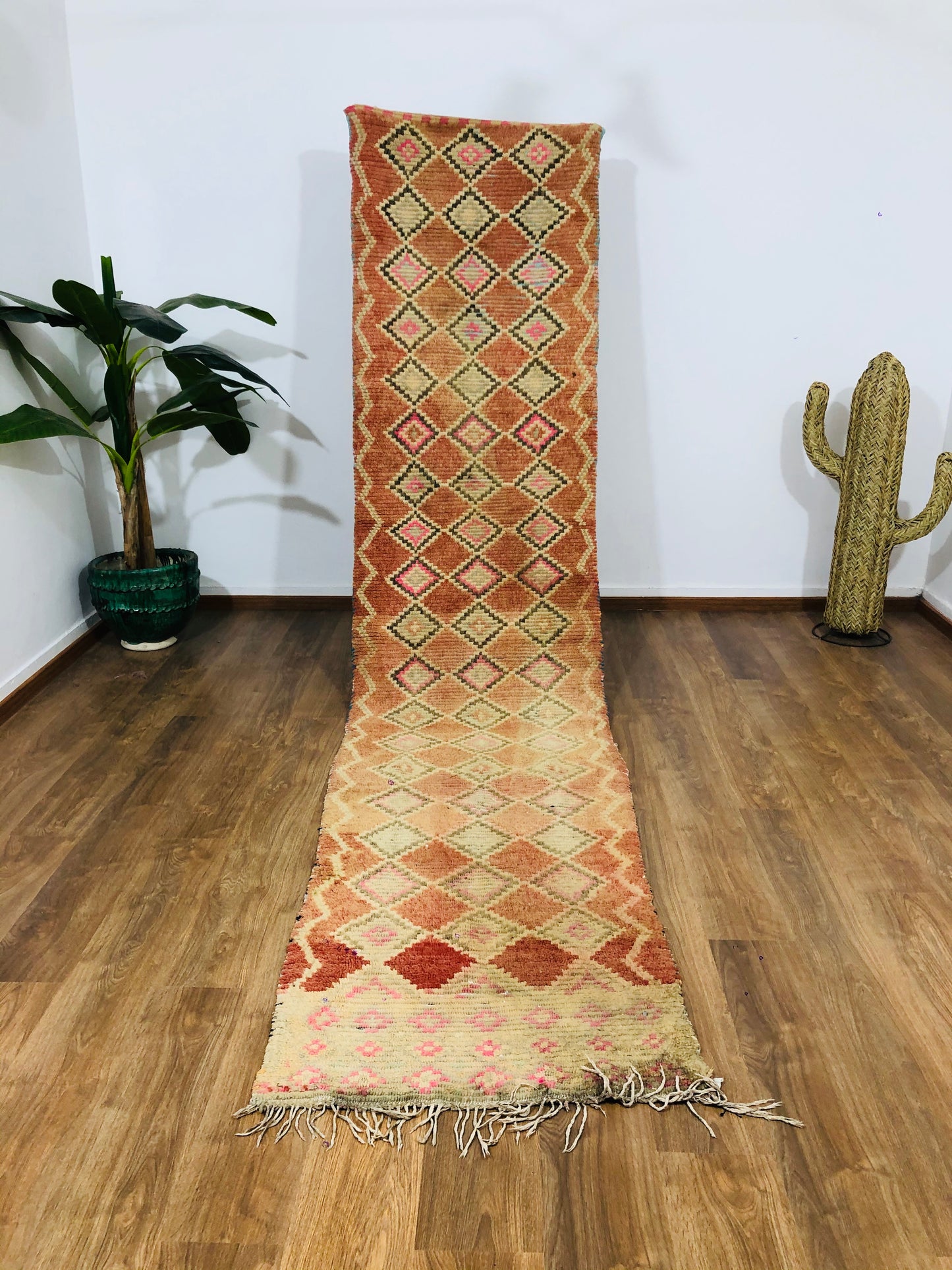 Vintage Moroccan Berber wool Runner - 12.72 FT × 2.69 FT ( 388 Cm × 82 Cm ) - MarrakeshLoom