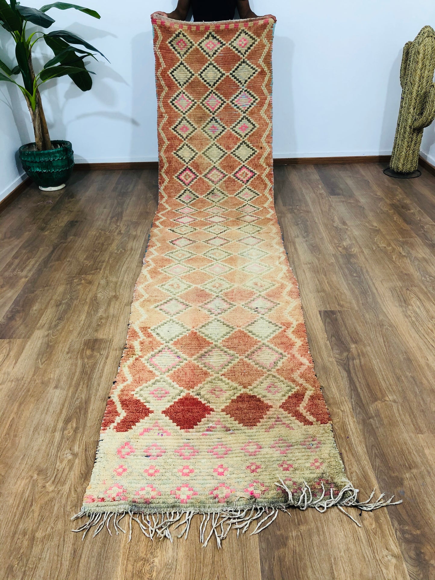 Vintage Moroccan Berber wool Runner - 12.72 FT × 2.69 FT ( 388 Cm × 82 Cm ) - MarrakeshLoom