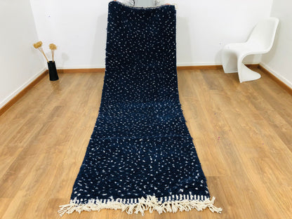 Custom Scandinavian Navy Blue Wool & White Dots Beni Ourain Rug - MarrakeshLoom