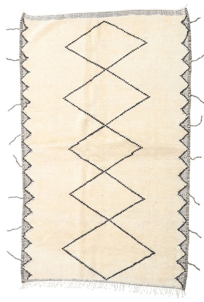 Custom Moroccan White Wool & Black Lozenge Beni Ourain Rug - MarrakeshLoom