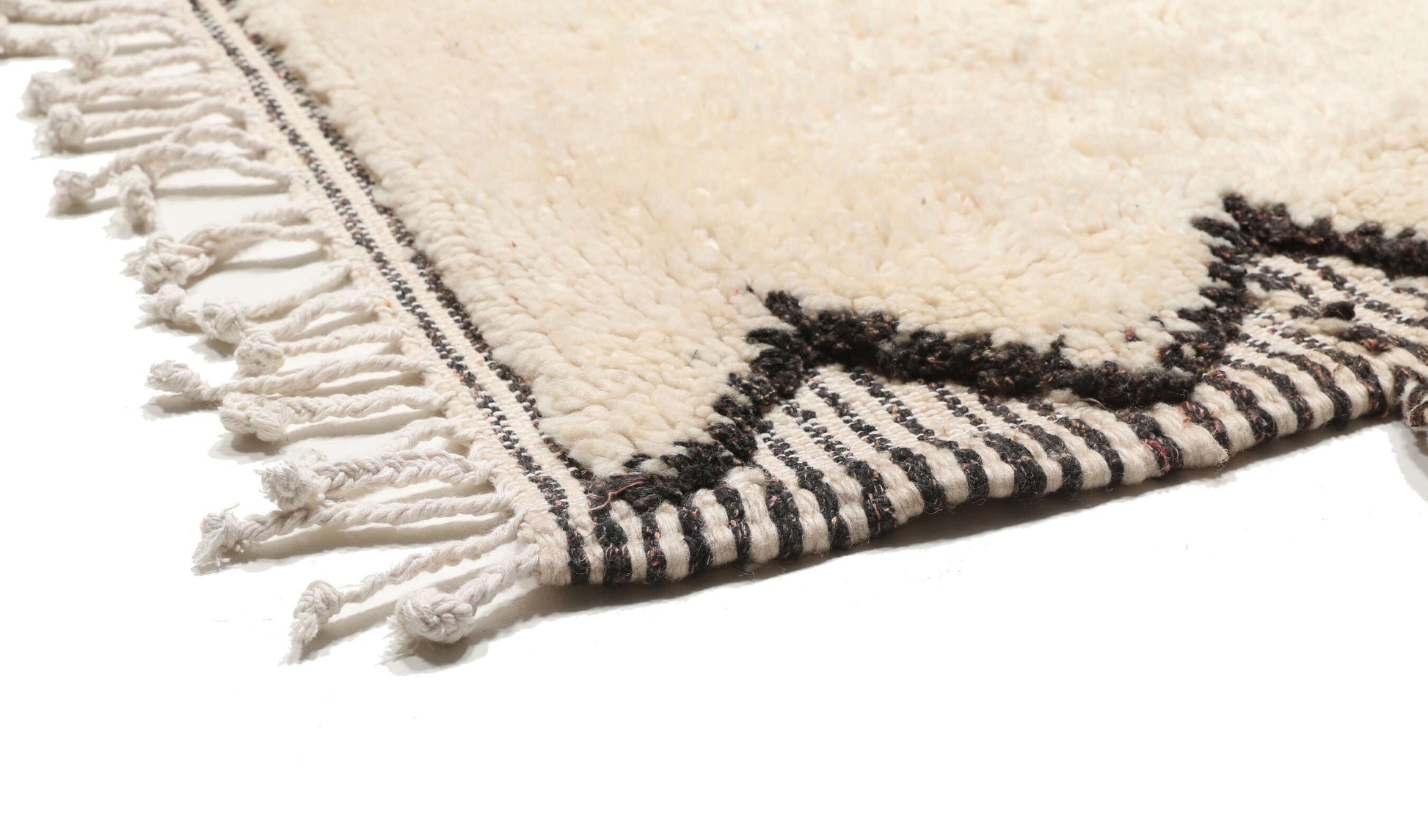 Custom Moroccan White Wool & Black Lozenge Beni Ourain Rug - MarrakeshLoom