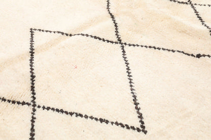 Custom Moroccan White Wool & Black Lozenge Beni Ourain Rug - MarrakeshLoom