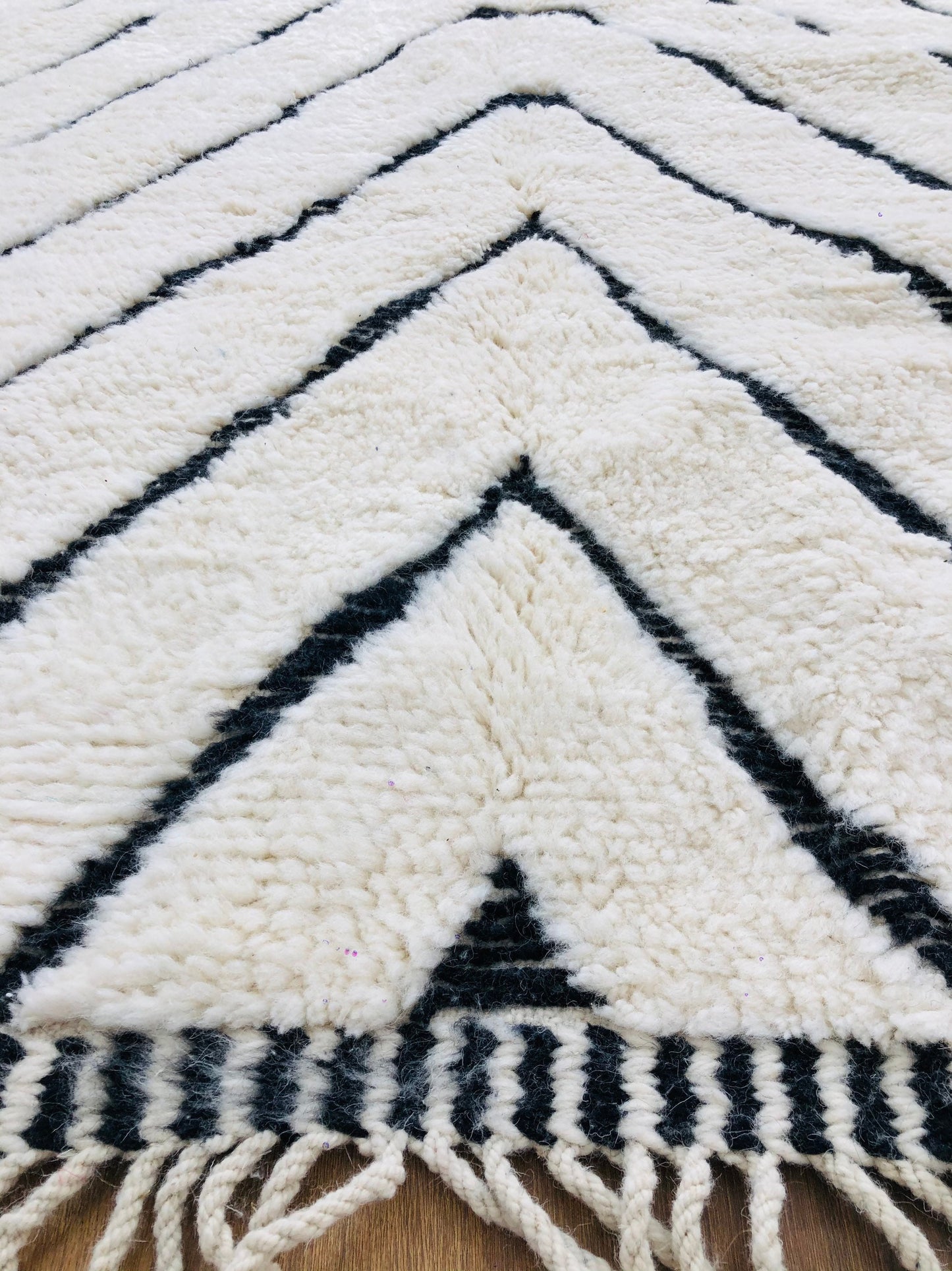 Custom Handmade Moroccan Geometric White and Black Wool Beni Ourain Rug - MarrakeshLoom
