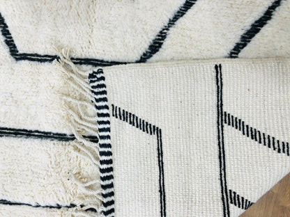 Custom Handmade Moroccan Geometric White and Black Wool Beni Ourain Rug - MarrakeshLoom