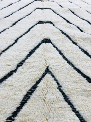 Custom Handmade Moroccan Geometric White and Black Wool Beni Ourain Rug - MarrakeshLoom