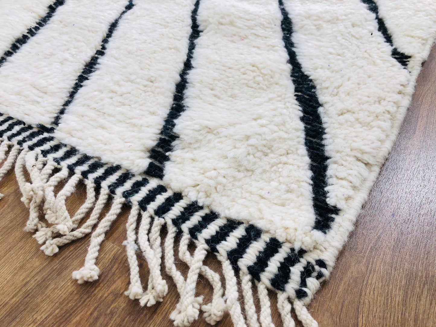 Custom Handmade Moroccan Geometric White and Black Wool Beni Ourain Rug - MarrakeshLoom