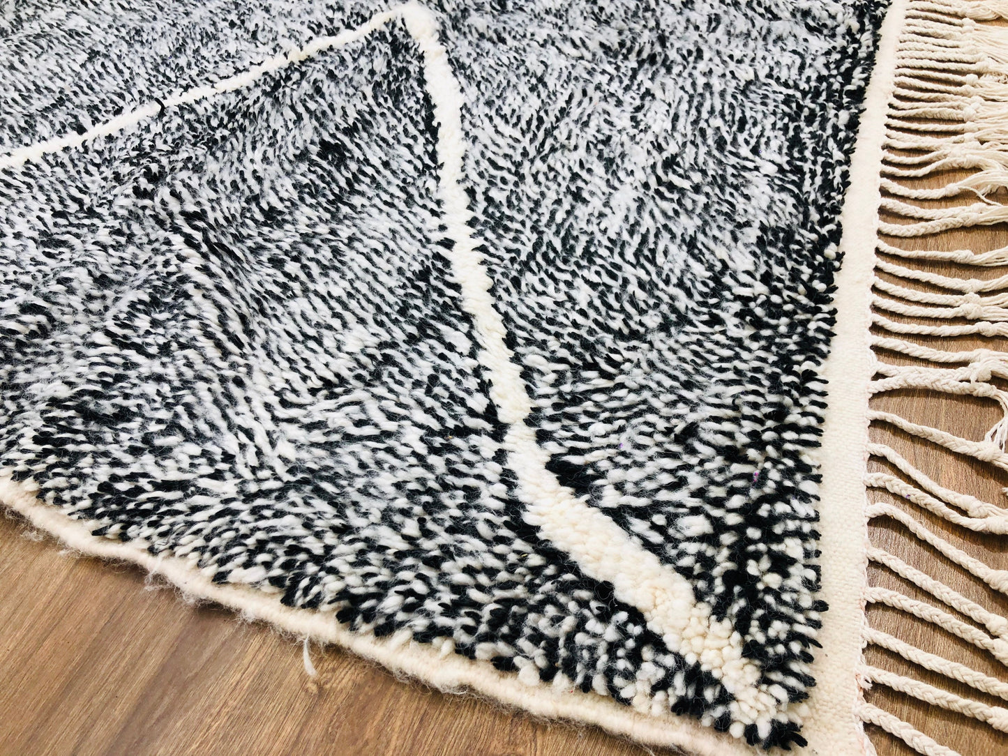 Custom Moroccan Black Wool & White Lozenge Geometric Beni Ourain Rug - MarrakeshLoom