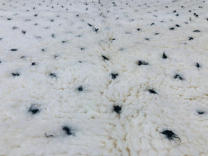 Custom Handmade Moroccan White Wool & Black Dots Berber Beni Ourain Rug - MarrakeshLoom